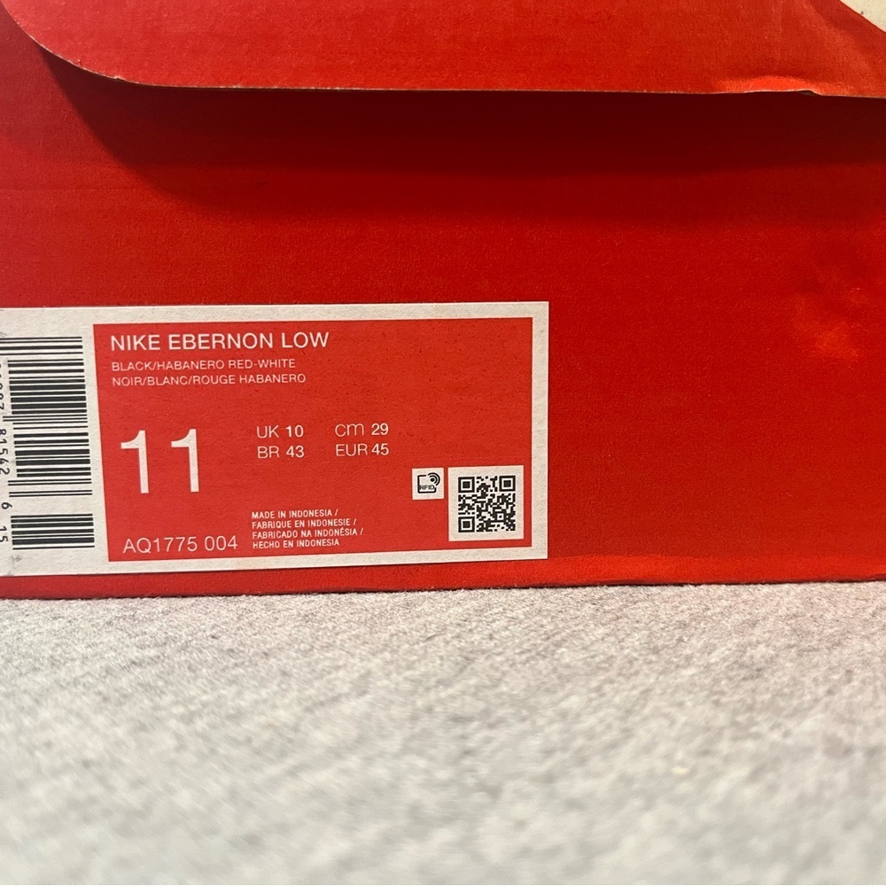 Nike Ebernon Low Black/Habanero Red-White Sneaker Men's Shoe Size 11 AQ1775 004 - Picture 12 of 12